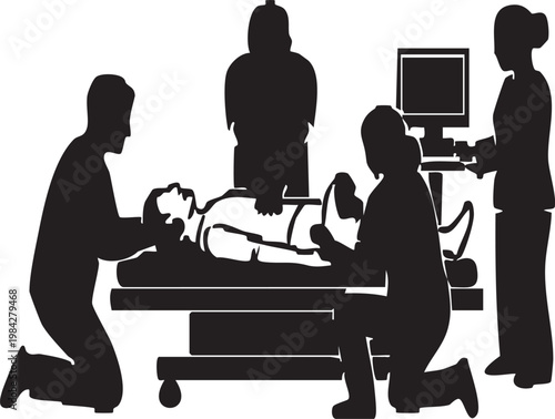 Fotografi Medical Simulation Lab Training Vector Silhouette with Manikin and Team