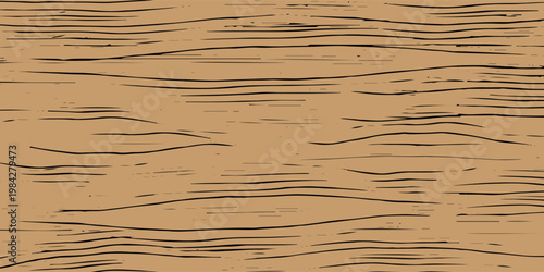Rustic brown wood grain texture vector. Hand-drawn organic line pattern representing a timber cross-section for natural and vintage background designs.