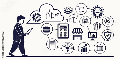 Business professional using digital tablet for data management and strategic planning with business management strategy planning workflow technology analytics marketing optimization corporate