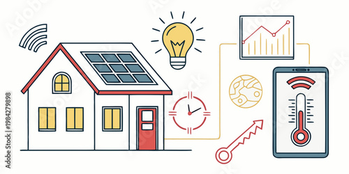Smart home climate and energy management concept with remote monitoring and efficiency data visualization management monitoring efficiency visualization technology thermometer renewable