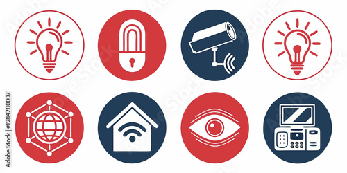 Smart technology and io t connected home device icons collection with technology internet connected automation security communication interface wireless electronic solution information