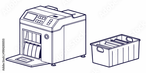 Large office document scanner and sorting bin system with document equipment technology business workplace automation management processing organization administrative professional hardware