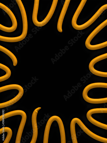 Yellow Curved Lines On Black Background Are Shown