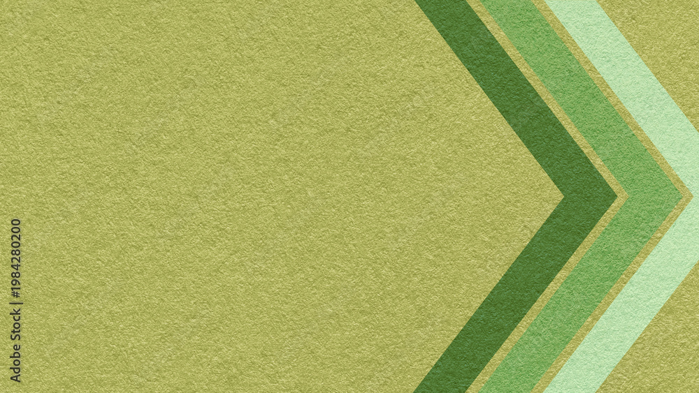 Fototapeta premium Light olive paper texture background with green, mint chevron corner stripes and copy space for banner, presentation, template
