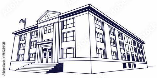 Outline sketch of classic school building exterior architecture with building architecture education exterior university academic facility structure learning institute classroom historic