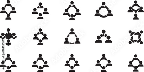 Teamwork and collaboration icons in black and white