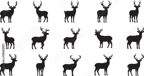 Deer Silhouettes in Various Poses and Angles Standing