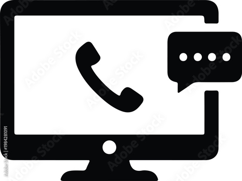 Silhouette computer monitor phone and chat icon online support vector design