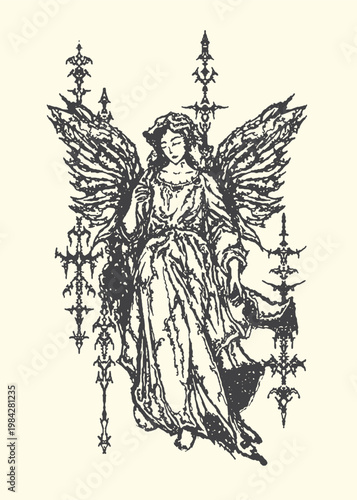 Fotografie Angelic figure with wings and decorative elements spiritual religious ethereal c
