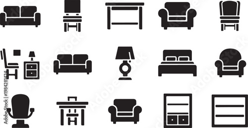 Furniture icons set for interior design and decoration