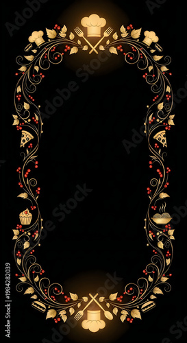 Food frame border with utensils and dishes