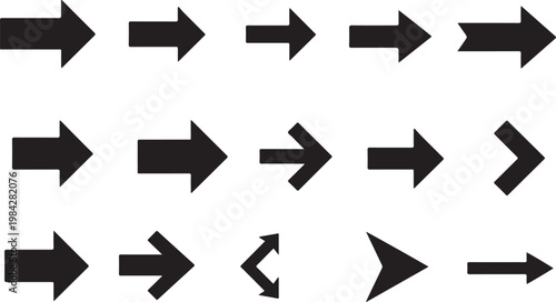 Collection of black arrows on white background