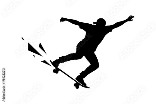 Skateboard Silhouette in Action: A dynamic silhouette captures a skater mid-air, showcasing the athleticism and freedom of the sport, evoking a sense of movement and urban energy.