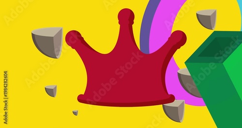 Crown geometrical graphic retro Royal theme background video. Minimal geometric elements animation. Vintage abstract shapes illustration for advertising.