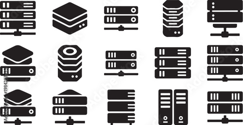 Collection of various computer server icons displayed