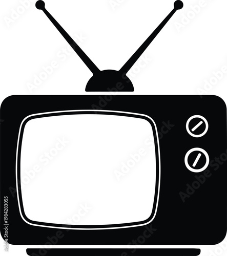 Silhouette vintage retro television with rabbit ear antennae vector design