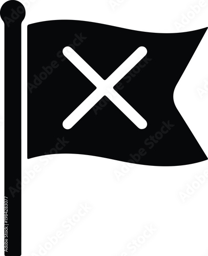 Silhouette waving flag with cross mark error warning forbidden icon vector design
