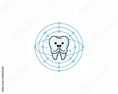 Cute Tooth Character with Orbiting Rings