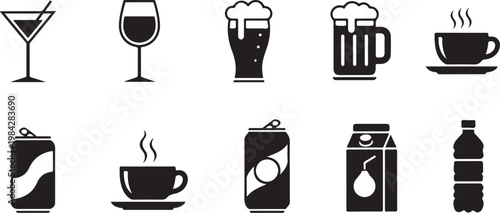 Beverage icons in black and white color scheme