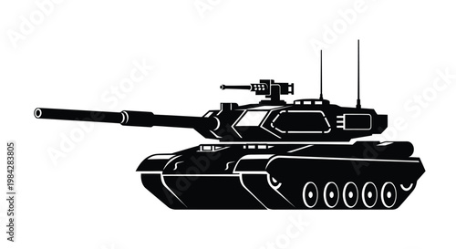 A striking black silhouette of a modern main battle tank showcasing its powerful design and military presence silhouette high quality professional detailed elegant stylish