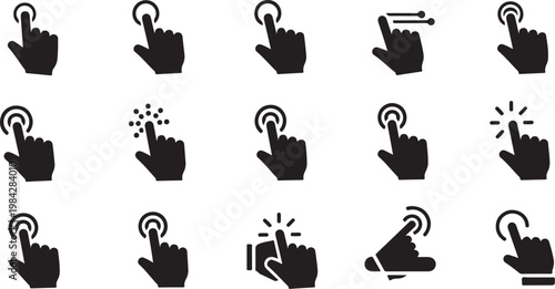 Hand icons for clicking and touching actions