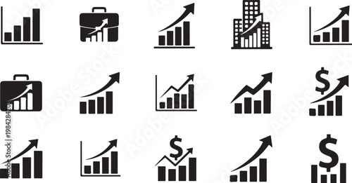 Business Growth and Finance Icons on White Background