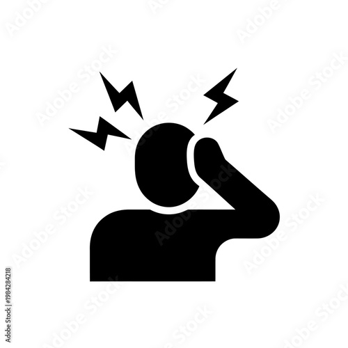 Stylized black icon of a person experiencing a severe headache with sharp lightning bolt symbols emanating from their head