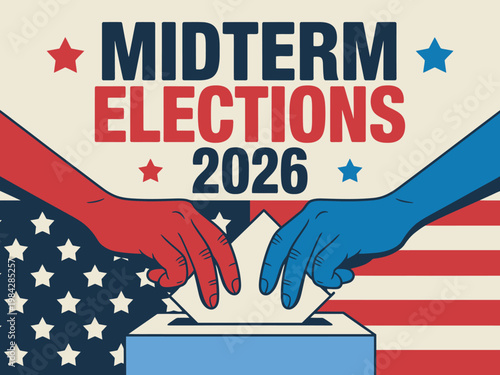 Illustration showing hands voting in midterm elections year 2026