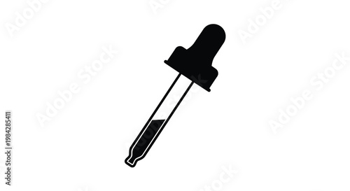 A simple black silhouette of a glass dropper on a white background