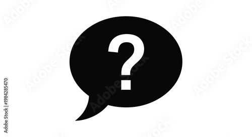 A black speech bubble containing a white question mark symbol
