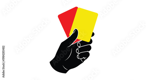 A hand displaying a red and yellow card symbolizing a penalty