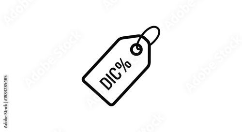 Simple black and white line drawing of a price tag with dic text
