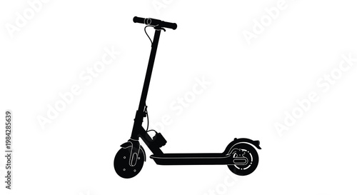 A black silhouette of an electric scooter against a white background