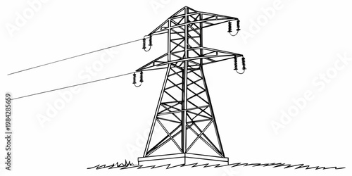 Industrial high voltage power transmission tower isolated on white background with electricity transmission infrastructure electrical industrial technology engineering