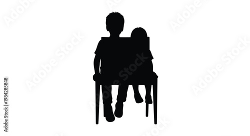 Silhouette of two children sitting closely together on a chair