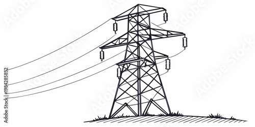 Electrical transmission tower pylon graphic illustration with electricity transmission electrical infrastructure structure industrial distribution engineering illustration