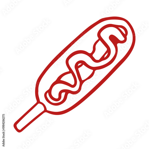 Korean corn dog with sauce drizzle line art