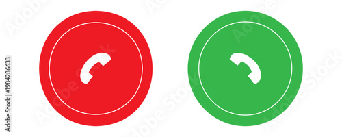 Phone call icon accept and decline. Icons depict the option to accept or decline phone call with red and green buttons. Phone icon. Answer and hang up the phone icon. Accept and decline incoming call