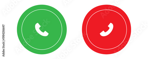 Phone call icon accept and decline. Icons depict the option to accept or decline phone call with red and green buttons. Phone icon. Answer and hang up the phone icon. Accept and decline incoming call