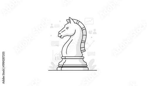 Strategy chess knight icon management concept flat design vector illustration