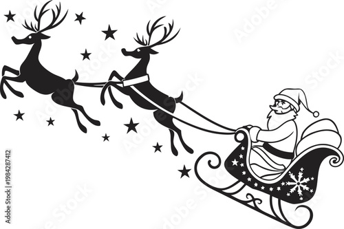 Black and white of a witch on a broomstick flying