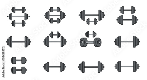 Dumbbells in various exercise positions.