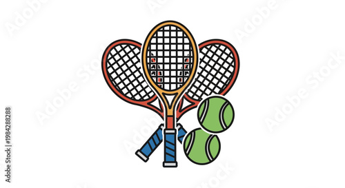 Tennis Racket and Balls Illustration.
