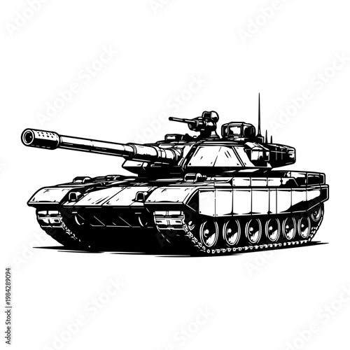 Military Tank Illustration Black White Armored Vehicle Vector