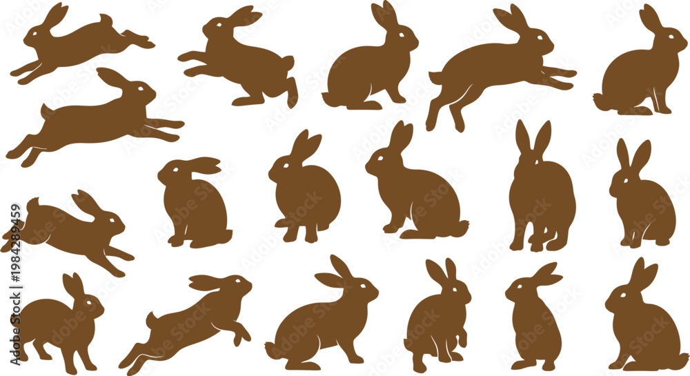 Fototapeta premium Rabbit icons set diverse hare silhouettes for design digital applications