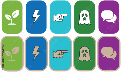Colorful icons set nature electricity gestures halloween animals vector icons