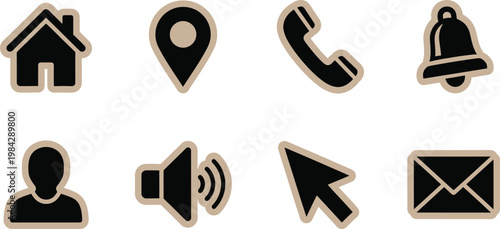 Essential communication navigation icons home location phone alert more