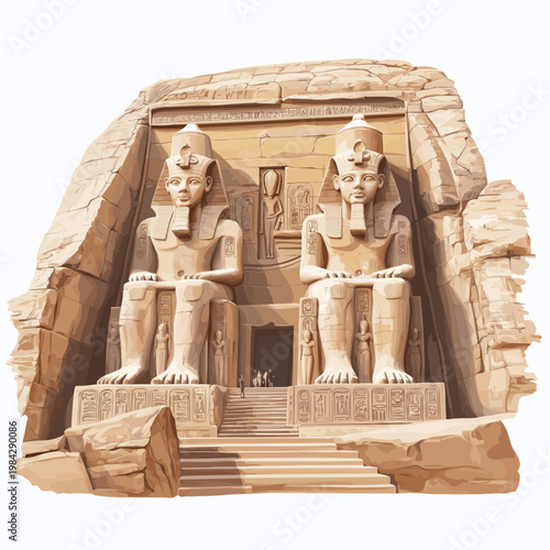 Abu Simbel. Abu Simbel hand drawn watercolor illustration on white background