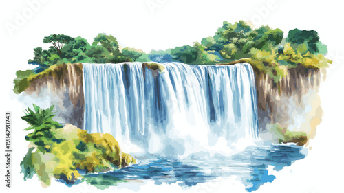 Blue Nile Falls. Blue Nile Falls hand drawn watercolor illustration on white background