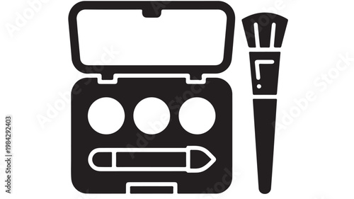 Makeup Icon with Brush and Palette Black and White Beauty Vector